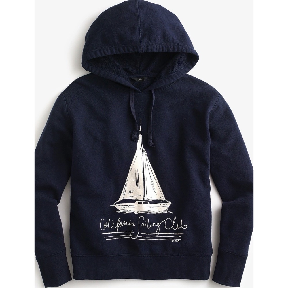 J Crew Women's XL Vtg Sailing Club Hoodie Sweatshirt Navy California Sailboat